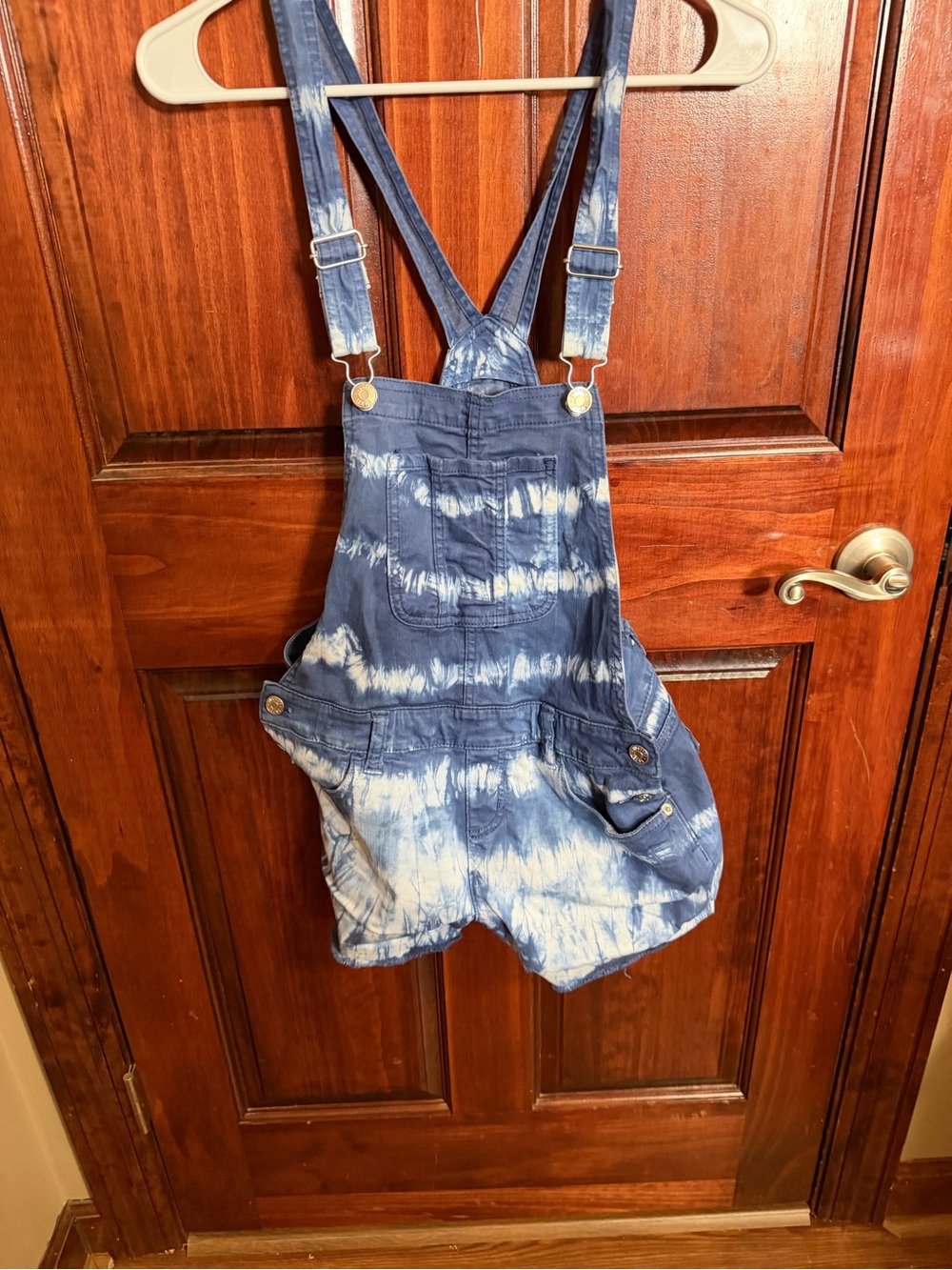 Justice Blue Tie-Dye Denim Short Overalls